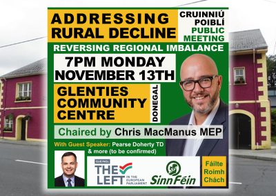 Chris MacManus MEP to hold Regional Imbalance Public Meeting in Glenties