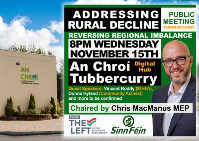 Chris MacManus MEP to hold Regional Imbalance Public Meeting in Tubbercurry